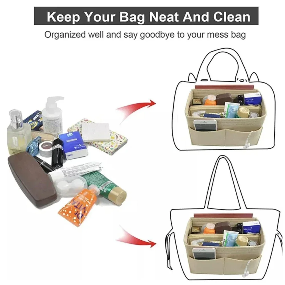 Wool Felt Handbag Organizer Set, 12-Pocket Purse Insert
